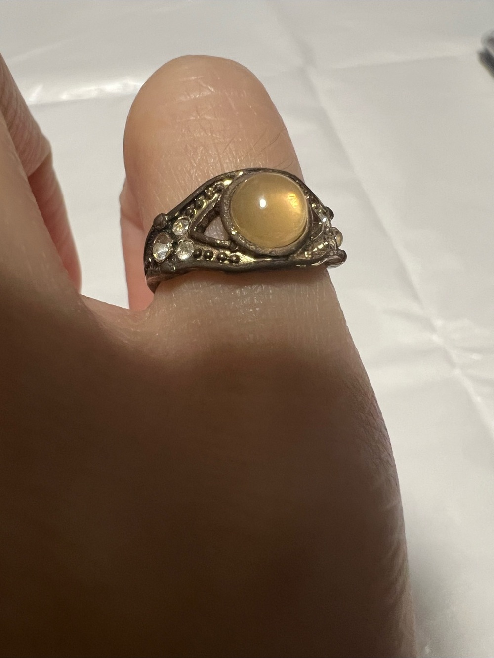 Yellow Cabochon Inspire Vintage-Style Pinky Ring